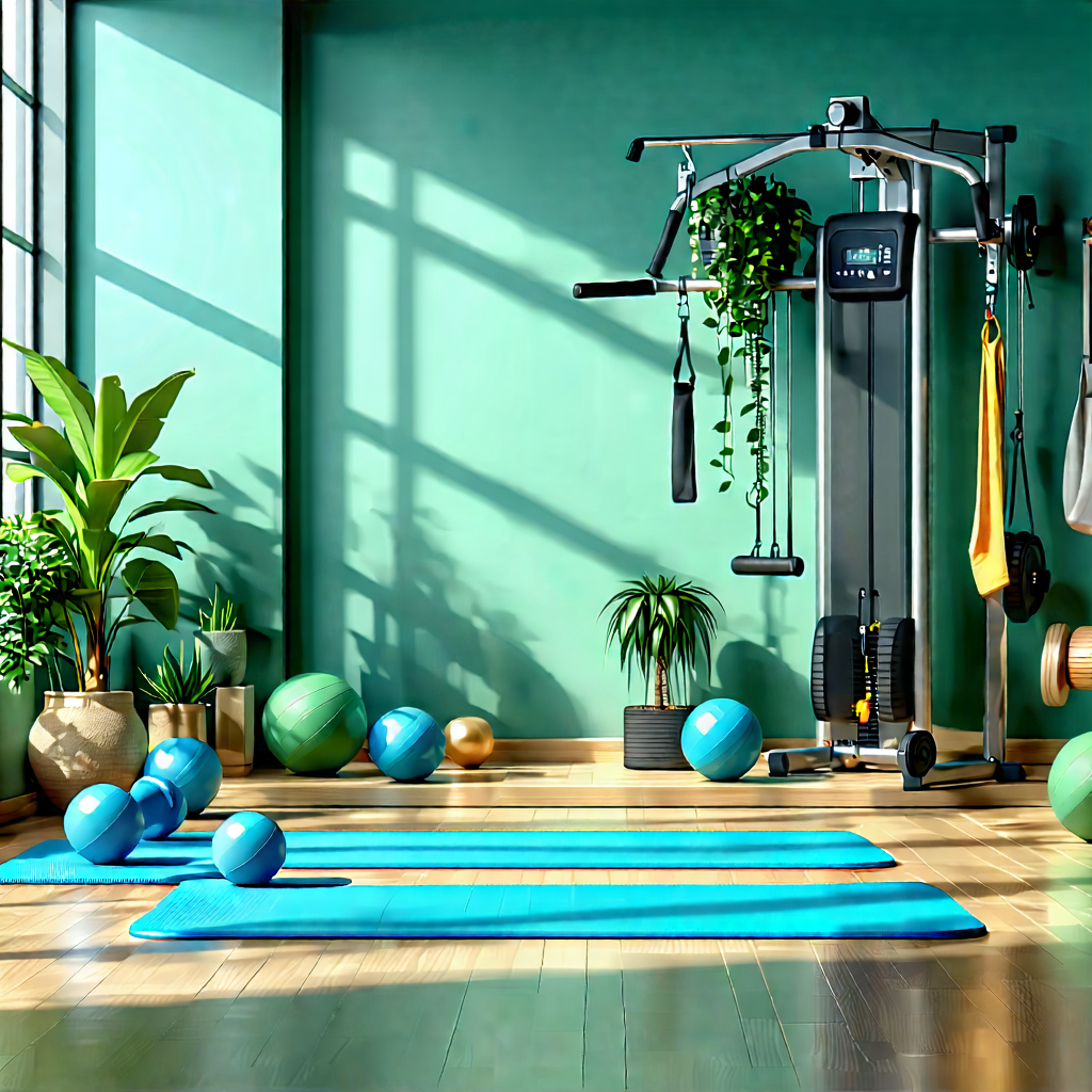 Lifestyle Diagram Style: Wellness scene with fitness equipment