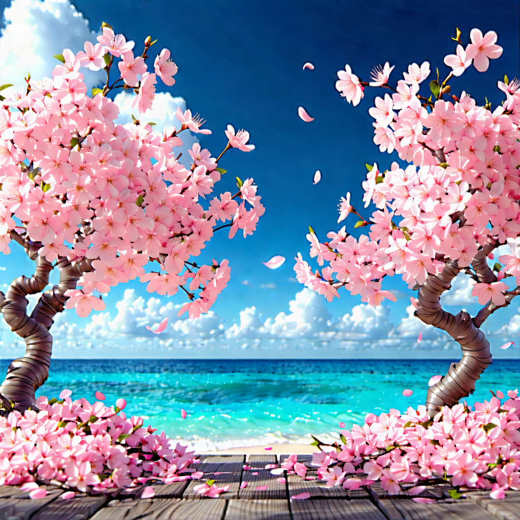 Nature Cinema 4d: Cherry Blossoms In Coastal Environment With Beautiful Beach