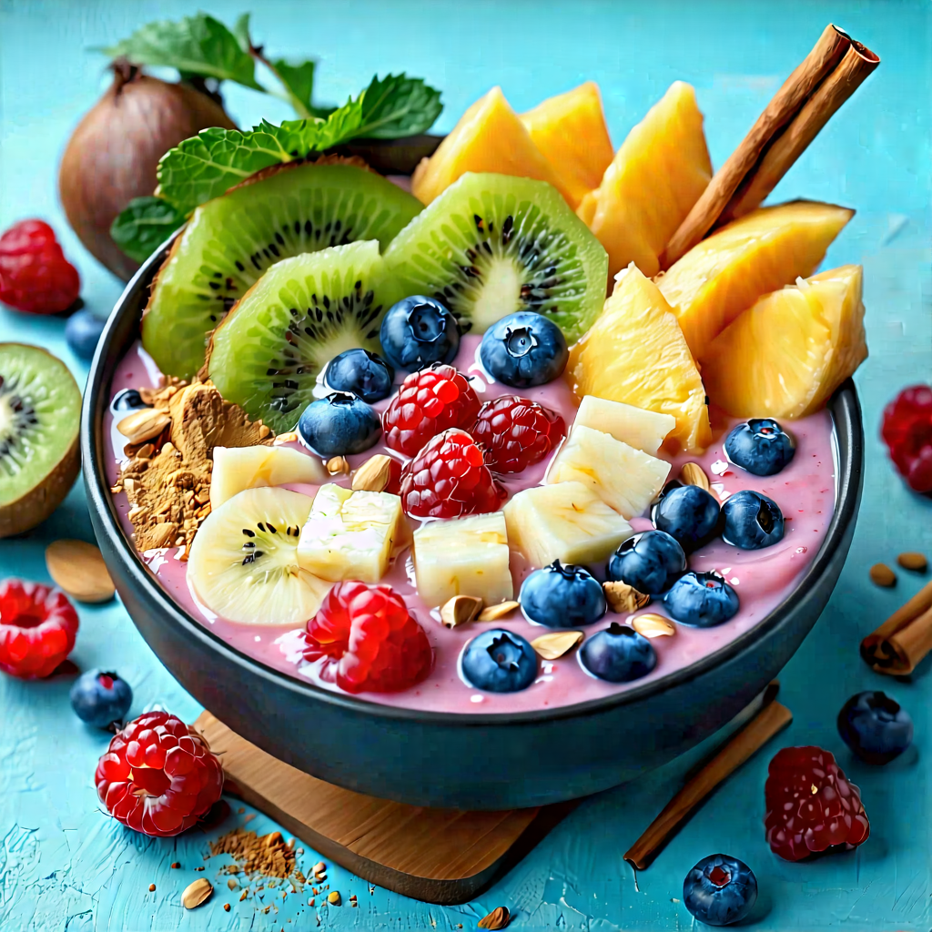 Lifestyle Product Photography: Smoothie Bowl Prepared With Fresh Ingredients With Bowl Filled