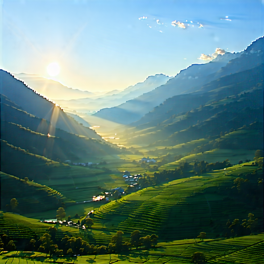 Nature Tilt-shift Photography: Valley During Sunrise With Beautiful Landscape
