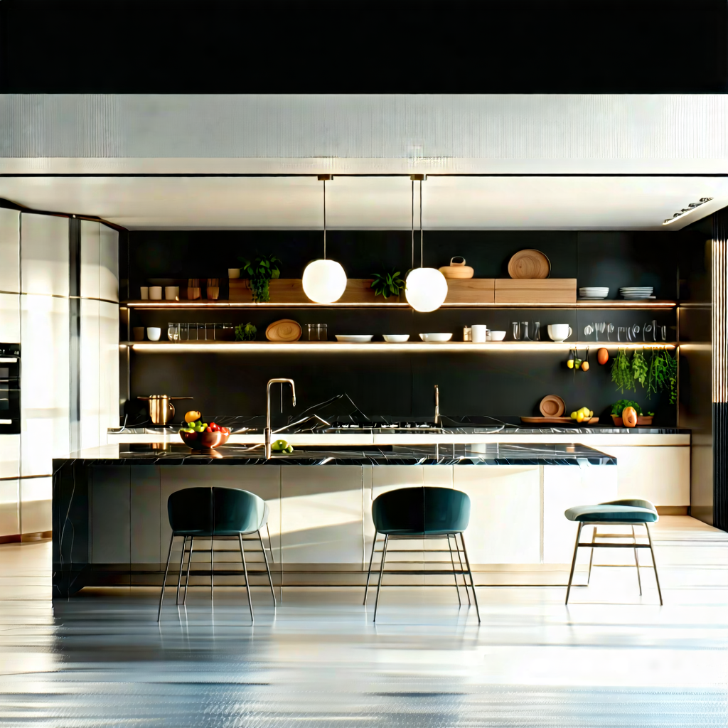 Lifestyle Digital Art: Modern Kitchen With Organized Space With Large, Modern