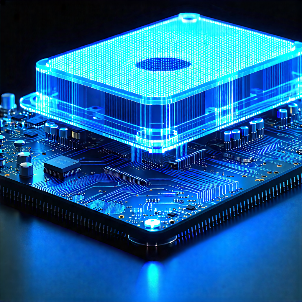 Tech Minimalist Design: Quantum computer with blue light glow