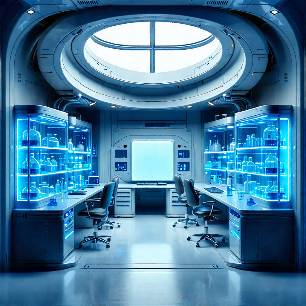 Tech 3d Render: Futuristic Research Laboratory With Image, There