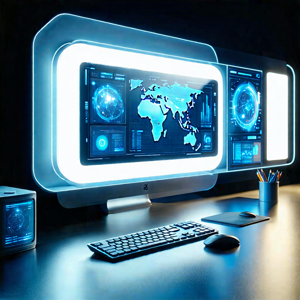 Tech Hdr Photography: Futuristic Digital Workspace With Large Computer