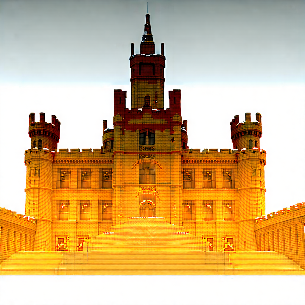 Urban 3d Render: Famous Building With Snow Covering With Large, Yellow