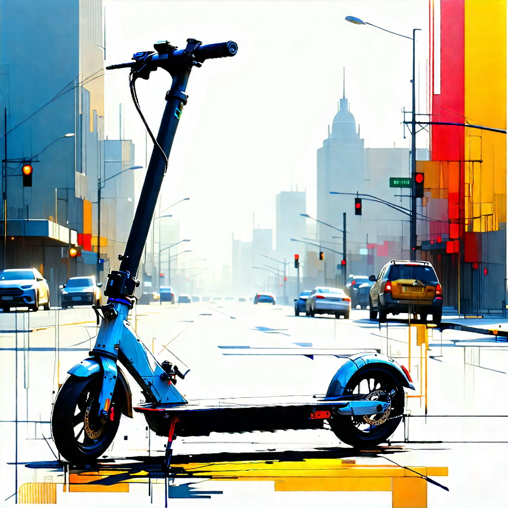 Urban Blueprint Style: City Electric Scooter In Arts District With Blue Scooter