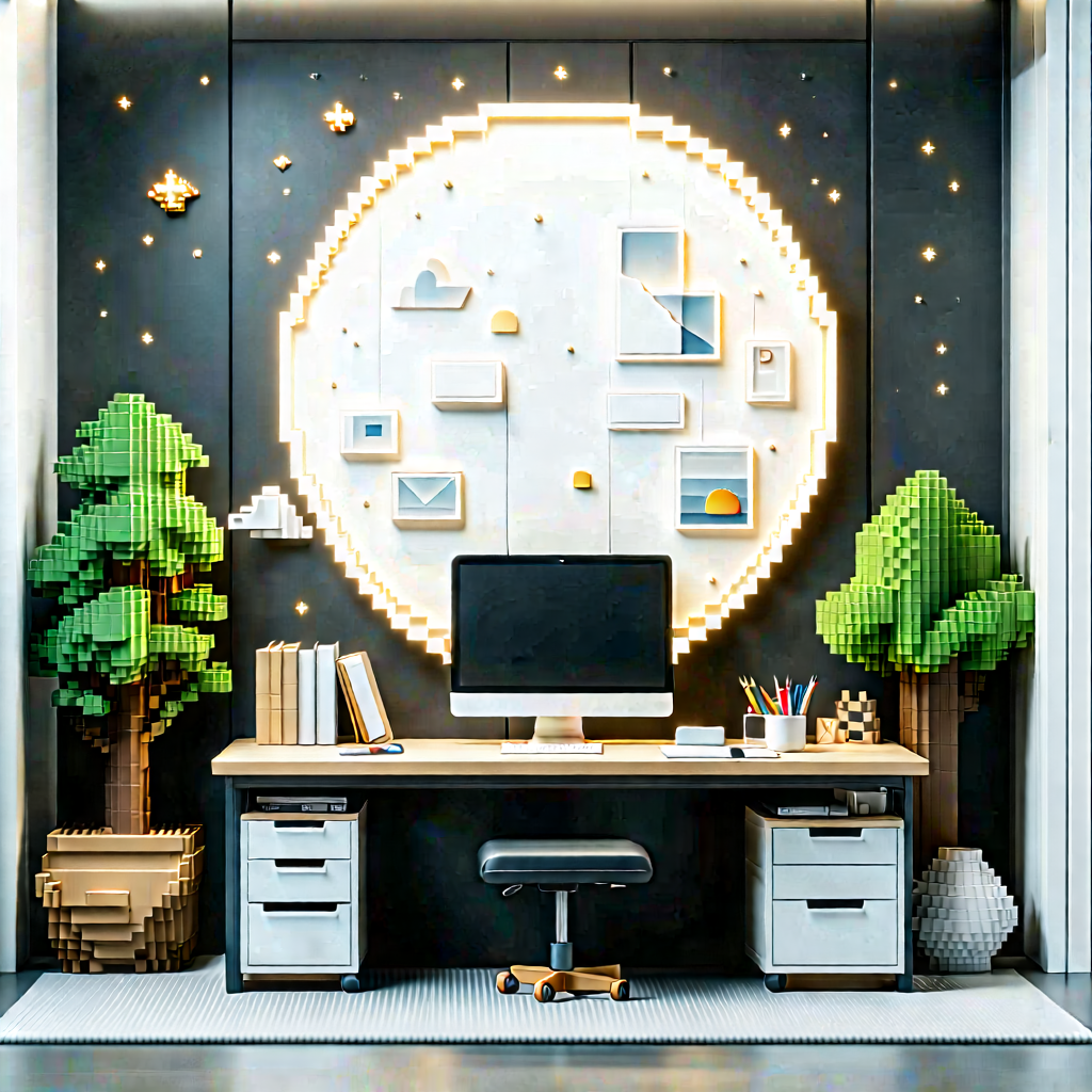 Lifestyle Voxel Art: Home Office With Minimalist Decor With Computer Desk