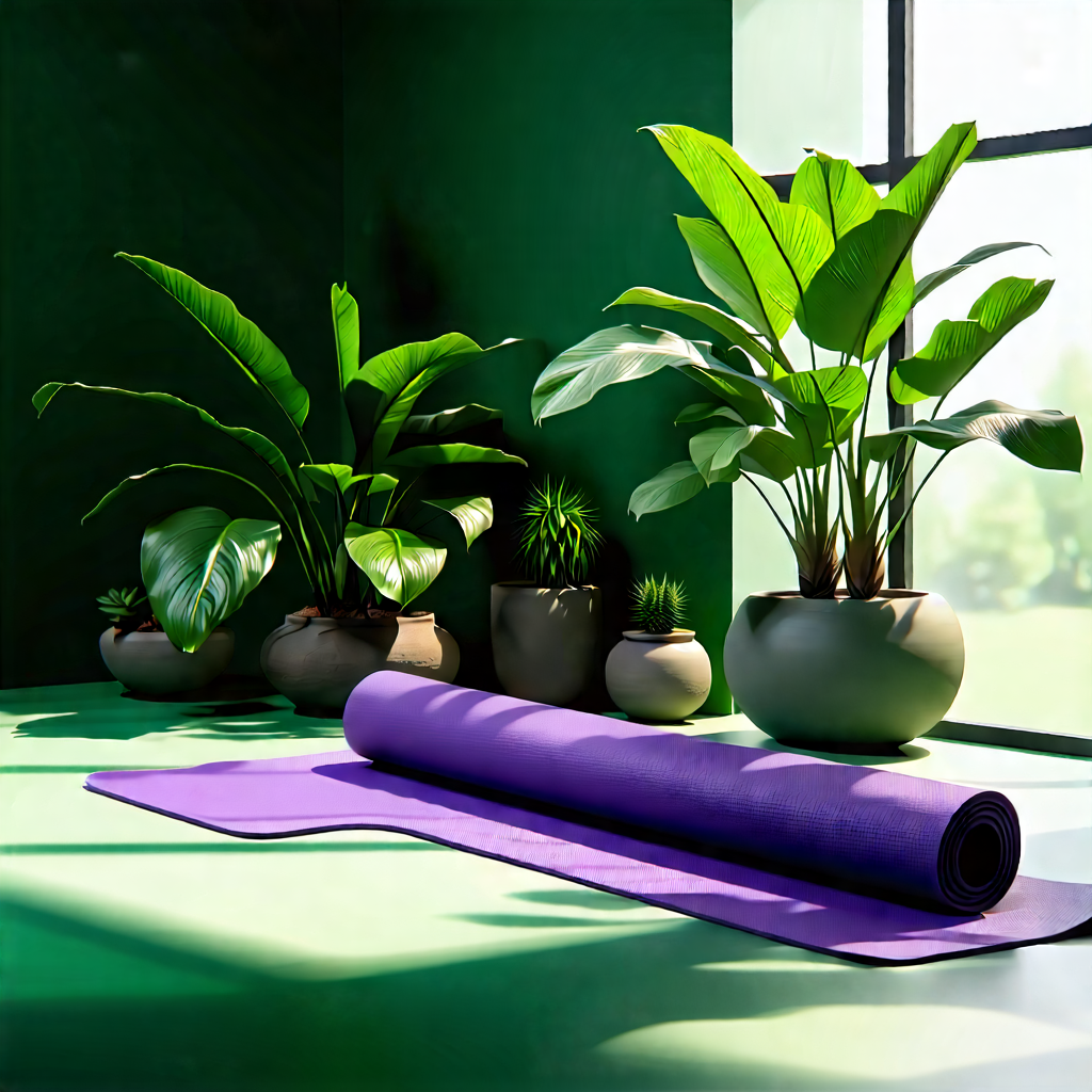 Lifestyle Digital Art: Wellness Scene With Yoga Mat And Plants With Image, There
