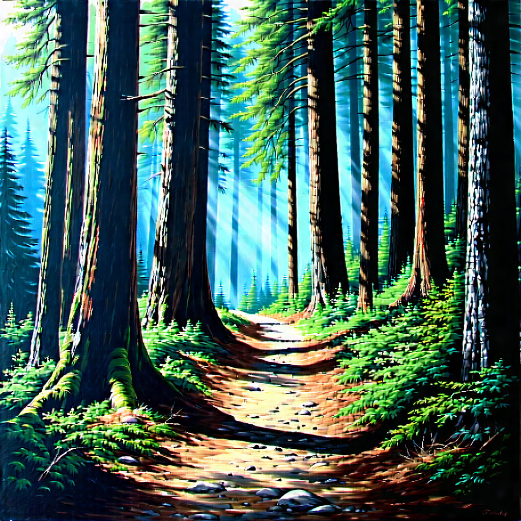 Nature Pastel Drawing: Path through redwood forest
