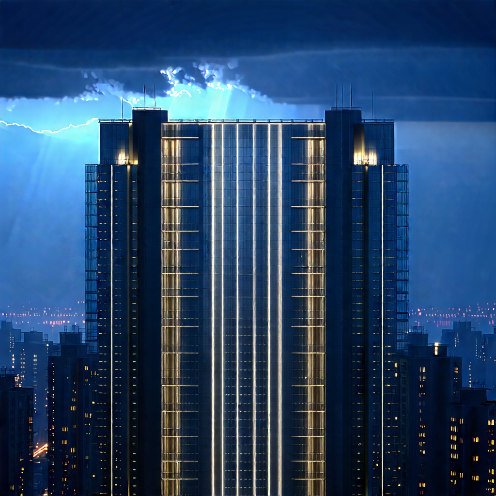Urban Octane Render: Skyscraper With Dramatic Lighting With Tall Building