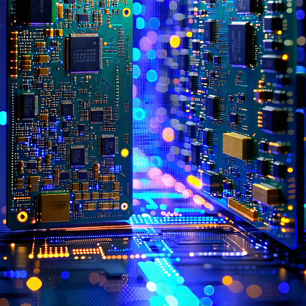 Tech Long Exposure Photography: Circuit board with holographic projection