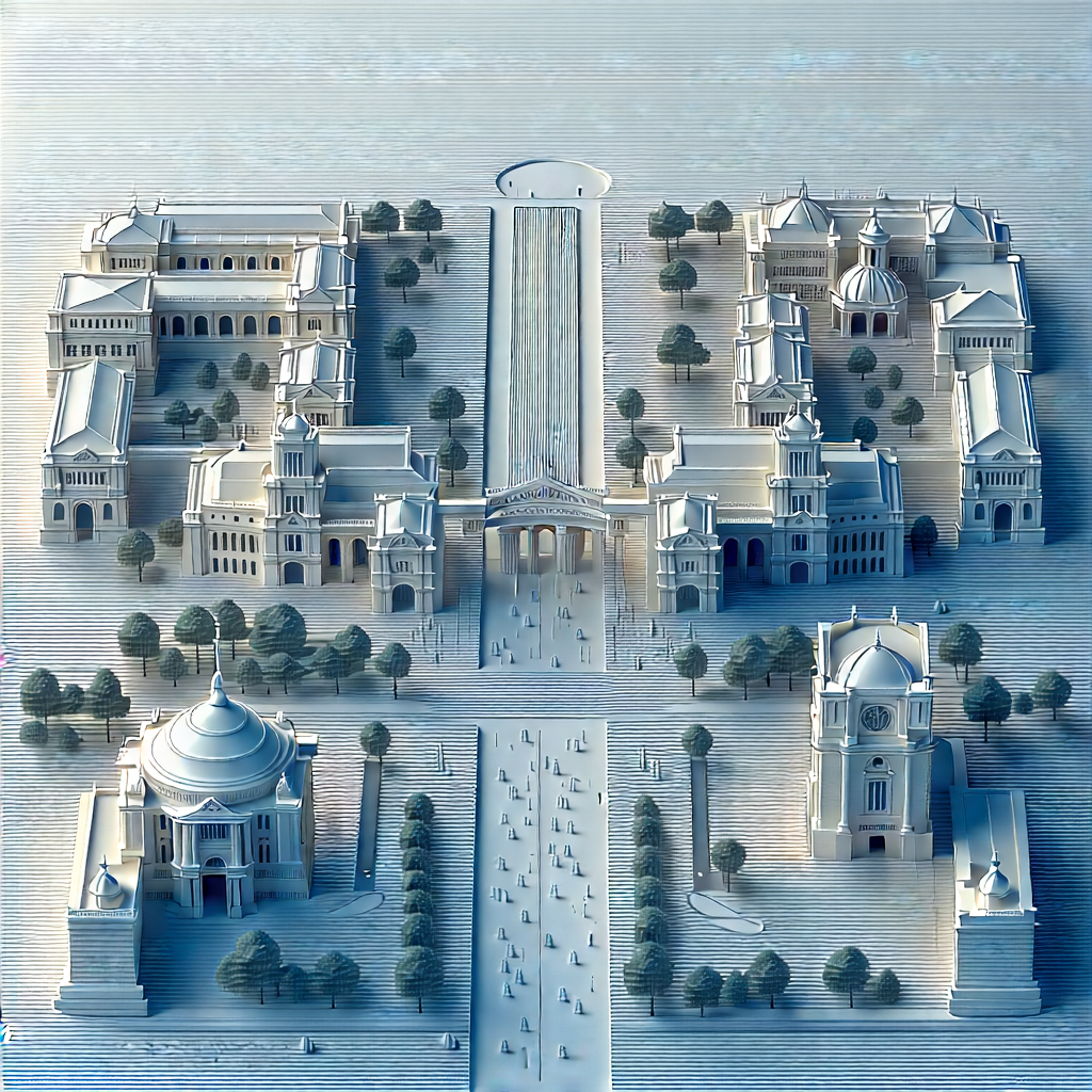 Urban Digital Illustration: Aerial View Of Cultural District With Large White