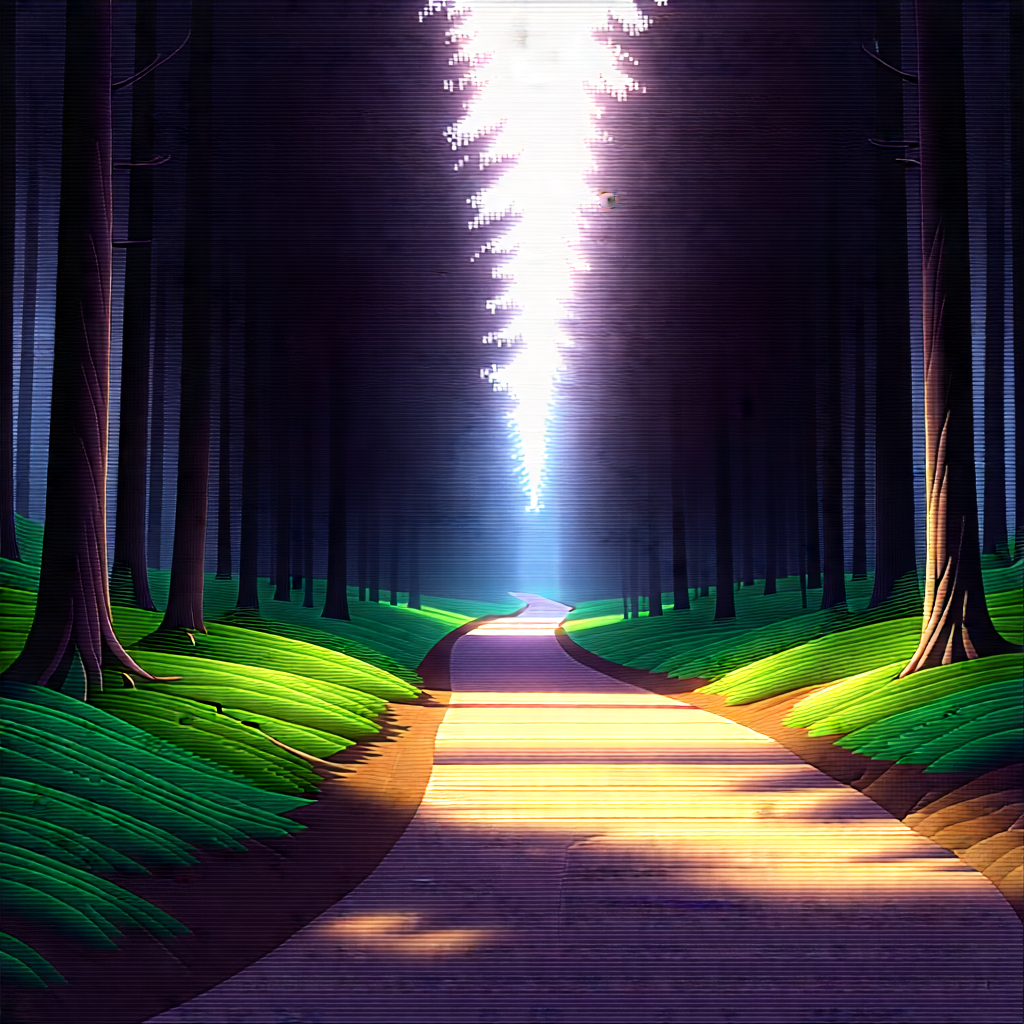 Nature Charcoal Drawing: Path Through Pine Forest With Painting Forest