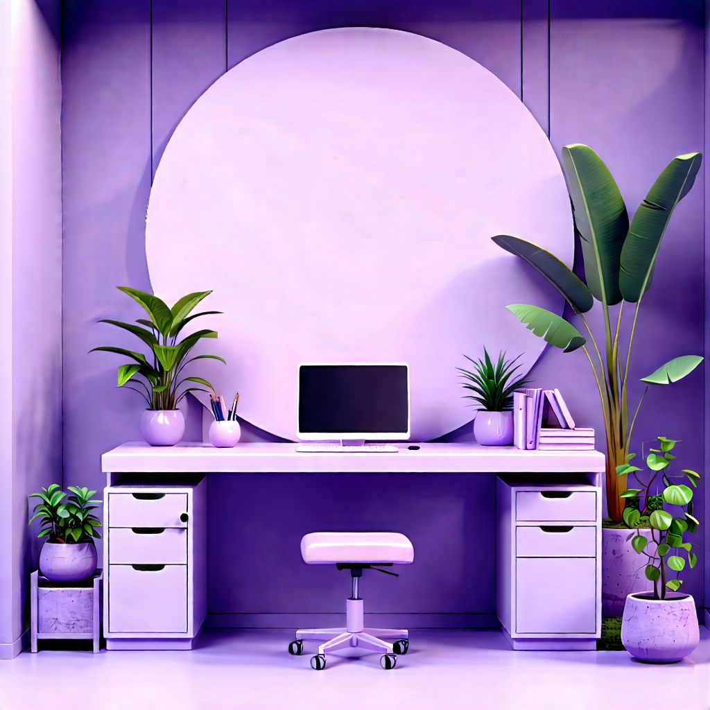 Lifestyle Graphic Design: Home Office With Plants And Natural Elements With Purple Office
