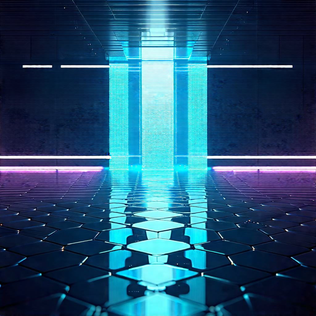 Abstract Cyberpunk Style: Hexagonal Pattern With Refracted Light With Image, There