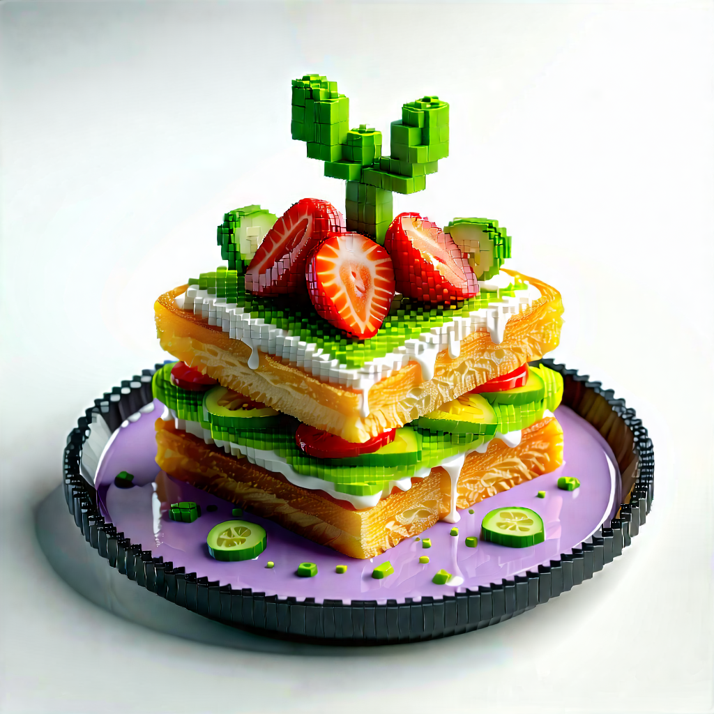 Lifestyle Voxel Art: Plant-based Dish Prepared With Fresh Ingredients With Cake Displayed