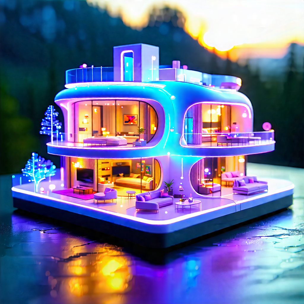 Tech 3d Render: (futuristic:1.28) Smart Home With Large, Futuristic-looking