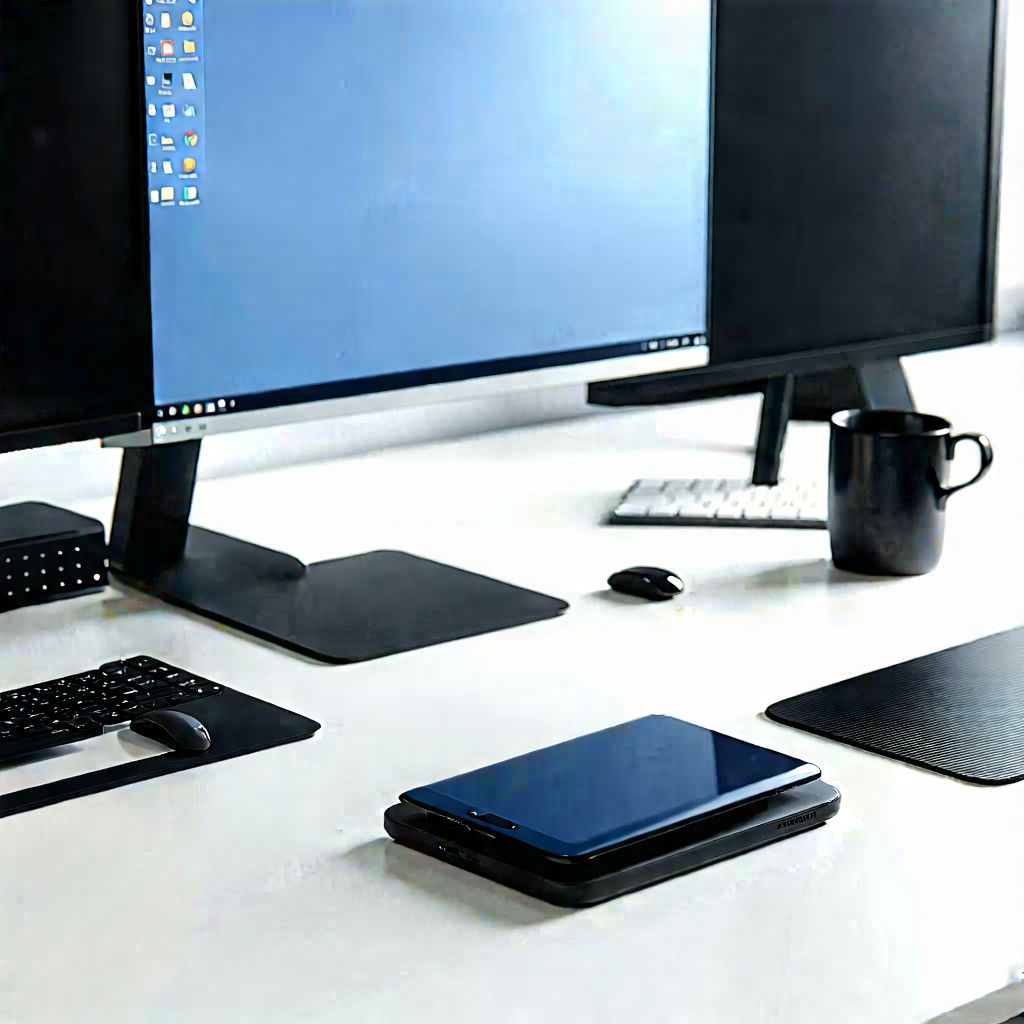 Business Flat Design: Workplace with (digital:1.21) (devices:1.18) on desk