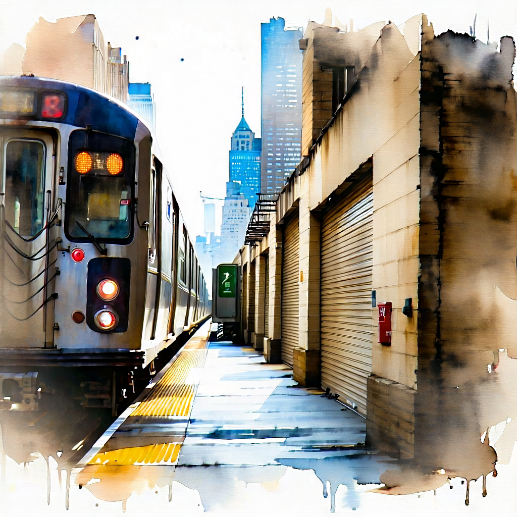Urban Watercolor Painting: City subway in quiet side street
