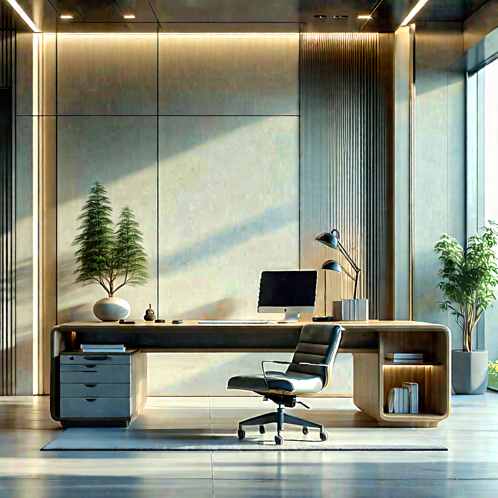 Lifestyle 3d Render: Home Office With Minimalist Decor With Large, Well-lit