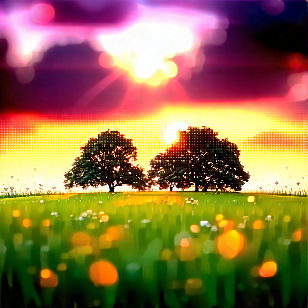 Nature 3d Render: Meadow During Sunrise With Beautiful Sunset