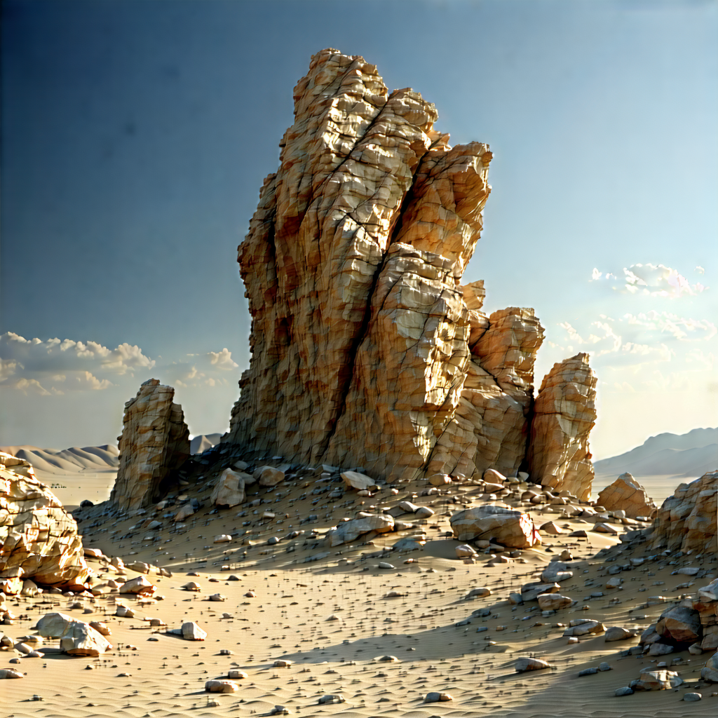 Nature Octane Render: Rock Formation In Dry Season With Large Rock