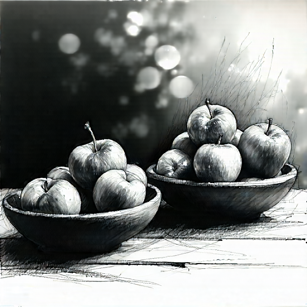 Lifestyle Charcoal Drawing: Wellness Scene With Healthy Food With Image, There