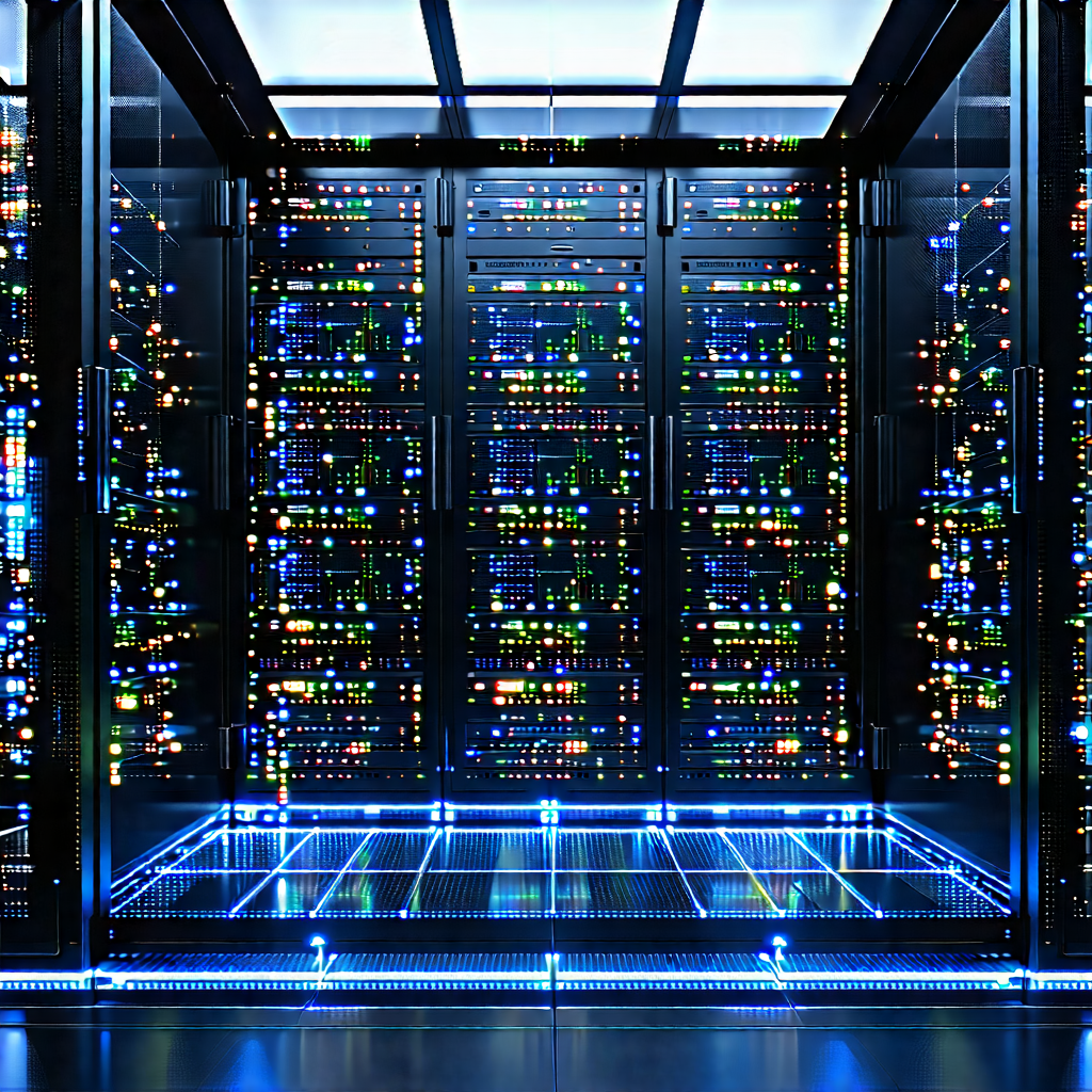 Tech Cinema 4d: Server Rack With Digital Particles With Large Computer