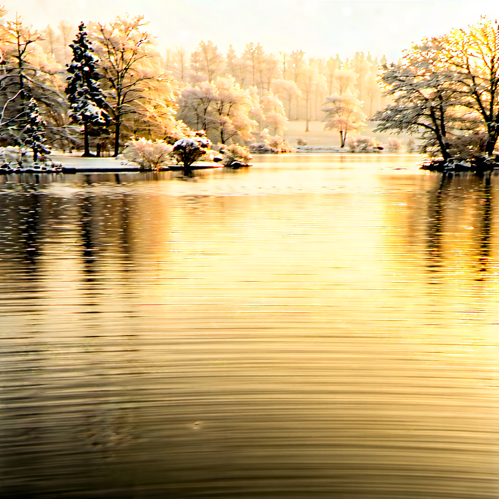 Nature Commercial Photography: Tranquil Pond Surrounded By Snow-covered Trees With Serene Lake