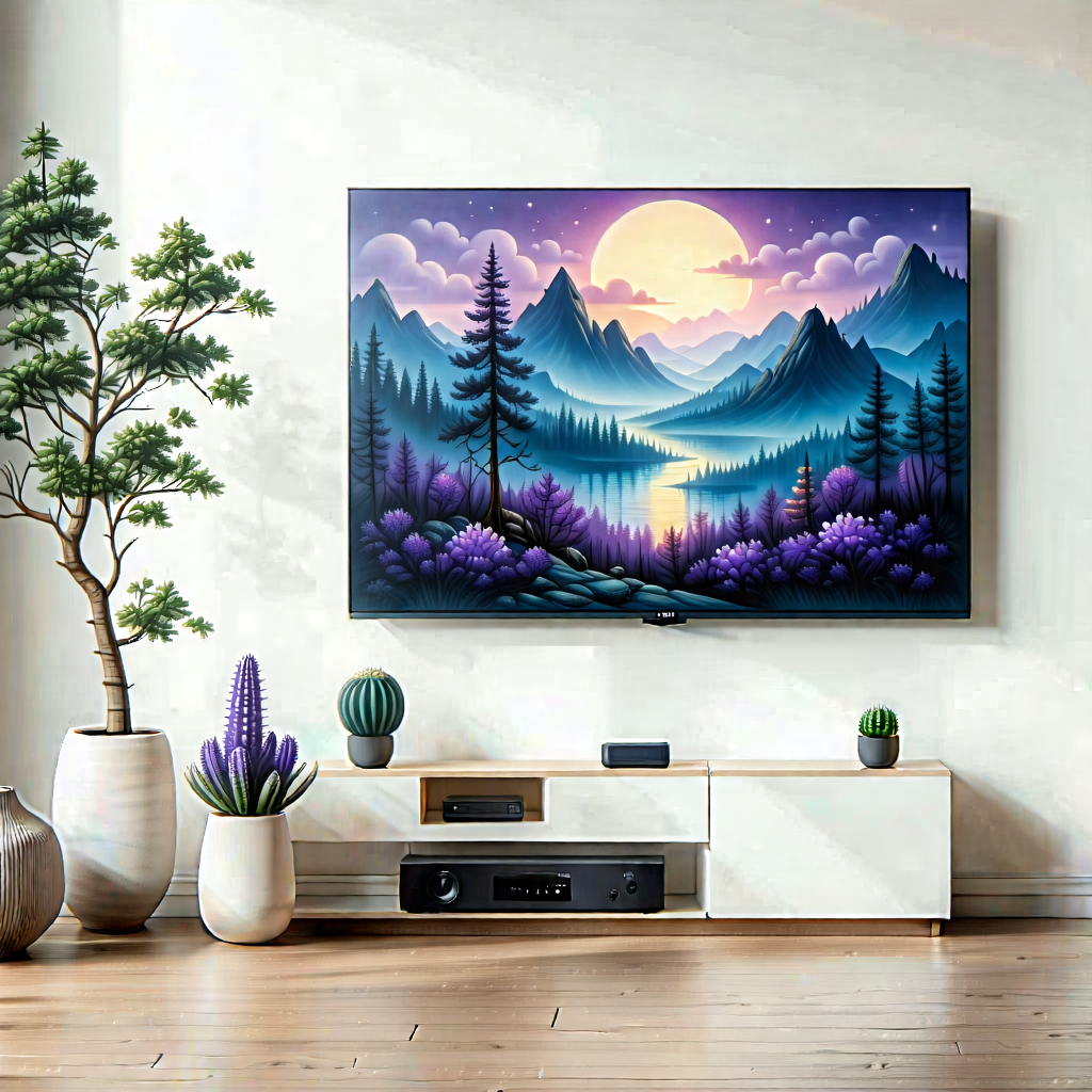 Tech Pastel Drawing: Smart Home Device With Digital Artwork With Large Flat