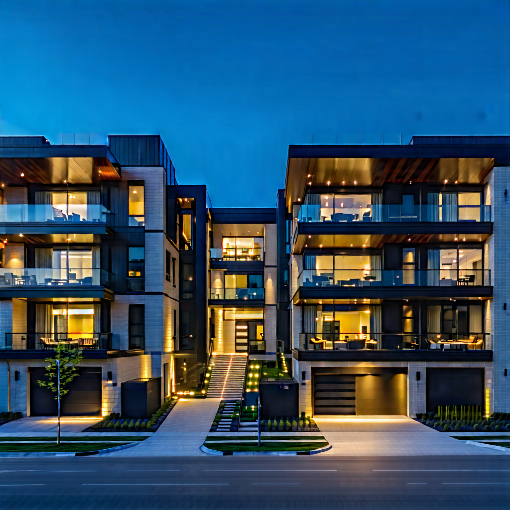 Urban Matte Painting: (modern:1.2) Apartment Complex With (dramatic:1.37) (lighting:1.34) With Large Apartment