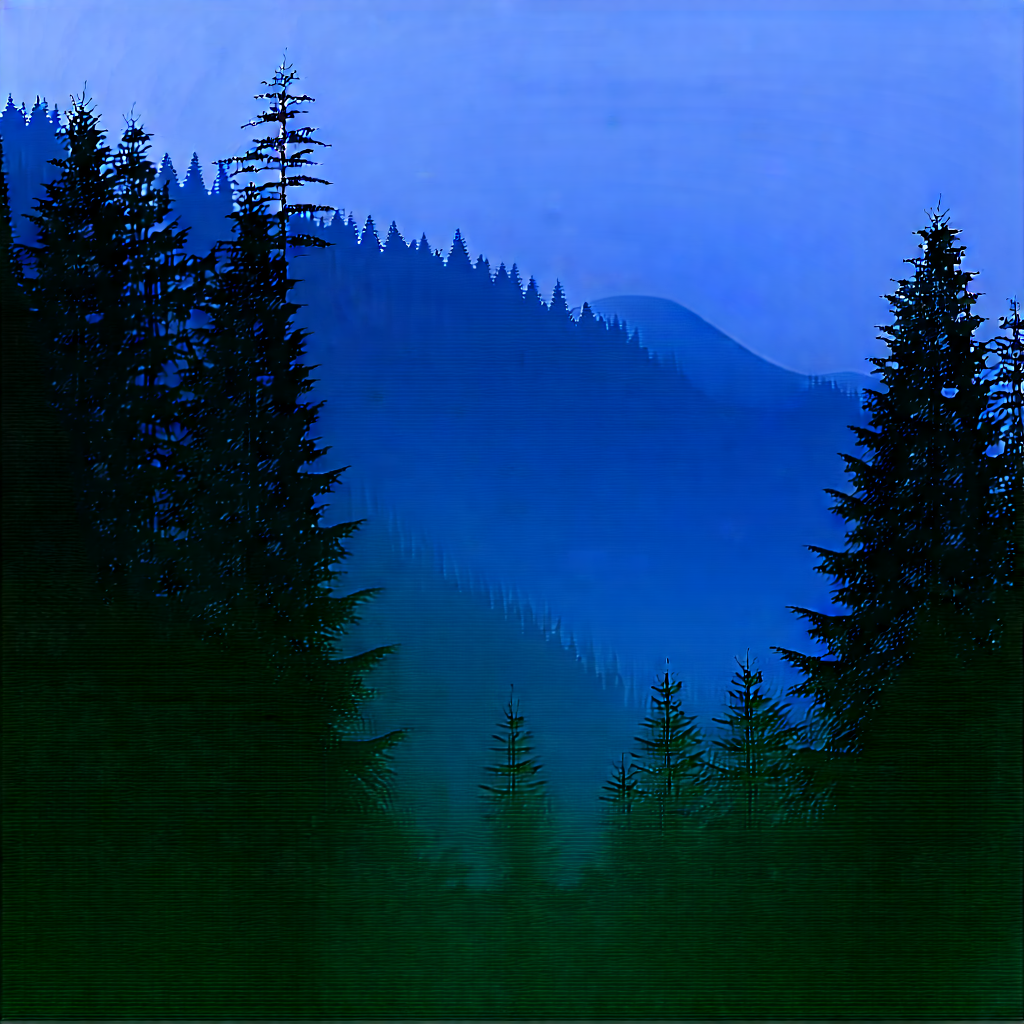 Nature Lithograph: Forest Scene During Blue Hour With Painting Forest
