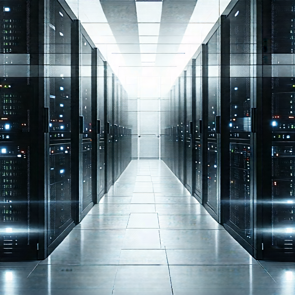 Tech Charcoal Drawing: Futuristic Server Room With Large Room