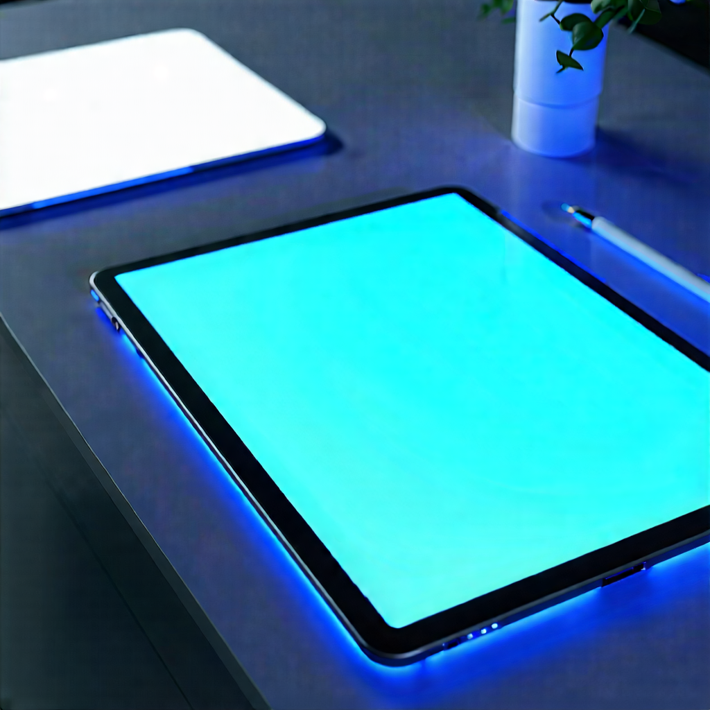 Tech Lithograph: Tablet With Glowing Screen With Laptop Computer