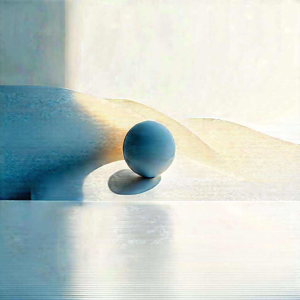 Abstract Generative Art: Minimalist Series With Single Line With Blue Sphere