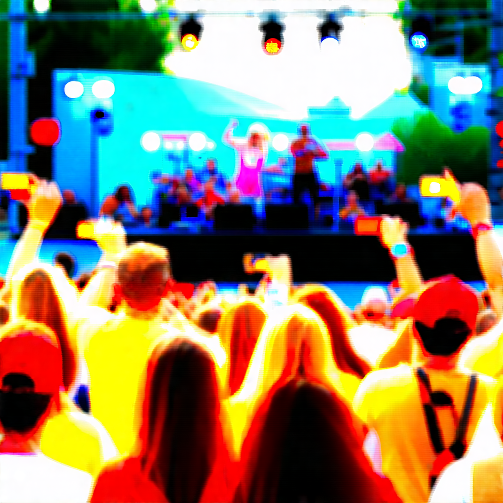 Urban Acrylic Painting: Urban outdoor concert scene