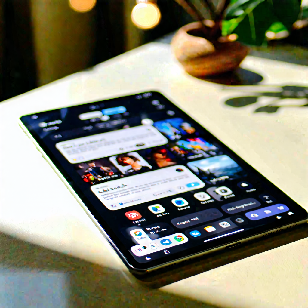 Tech Minimalist Design: Tablet With Streaming Content With Smartphone Placed