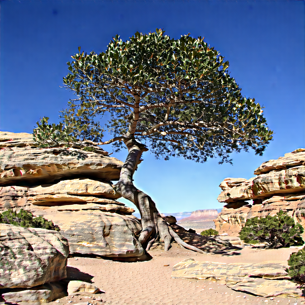 Nature Tilt-shift Photography: Ancient Tree In Rocky Terrain With Large Tree
