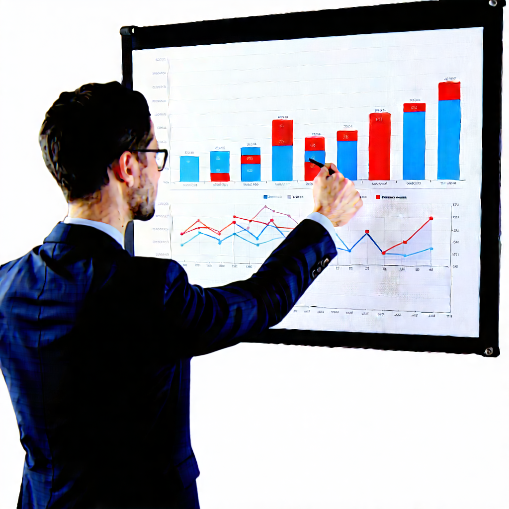 Business Concept Art: Finance professional using digital whiteboard