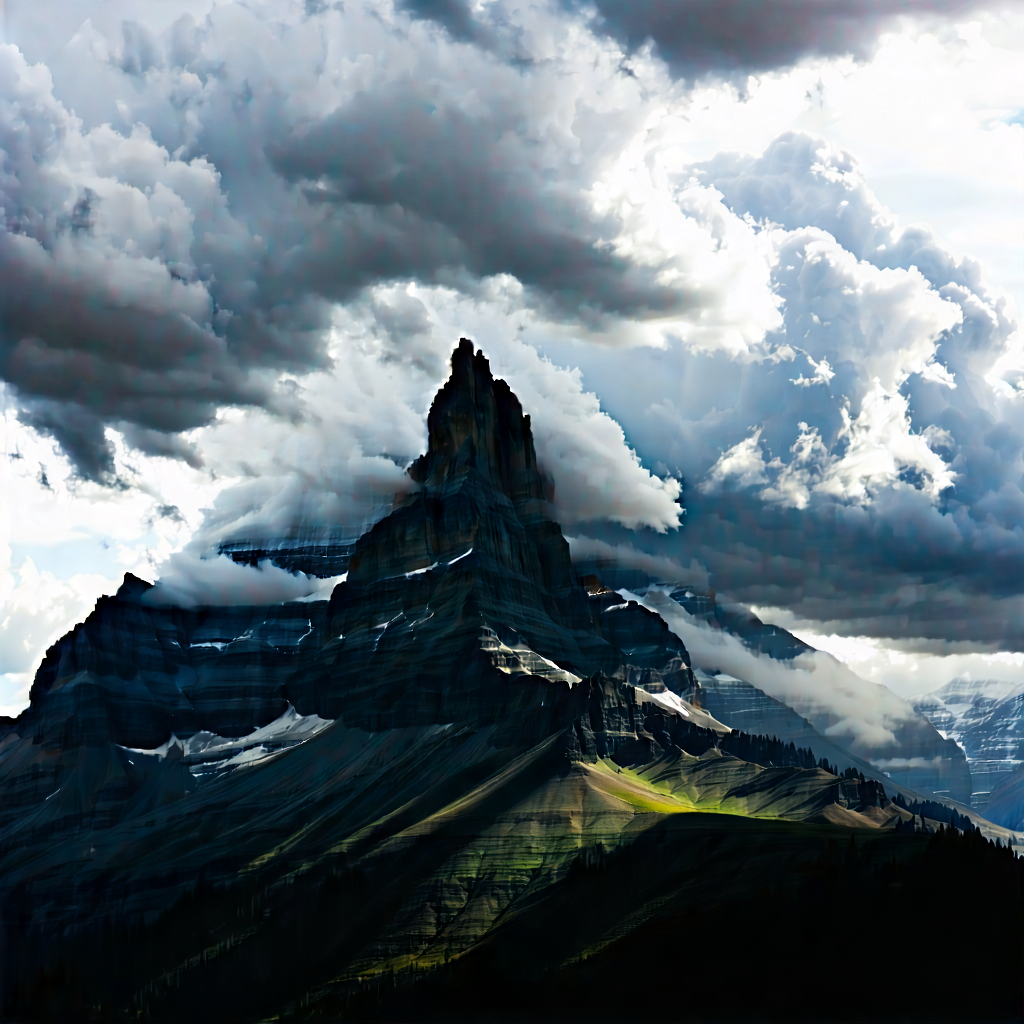 Nature Commercial Photography: Storm Clouds Over Mountain Peak With Majestic Mountain