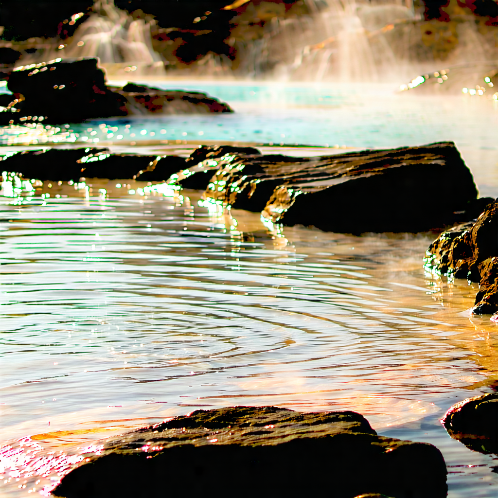 Nature Long Exposure Photography: Hot Spring Surrounded By Rocky Shores With Serene Scene