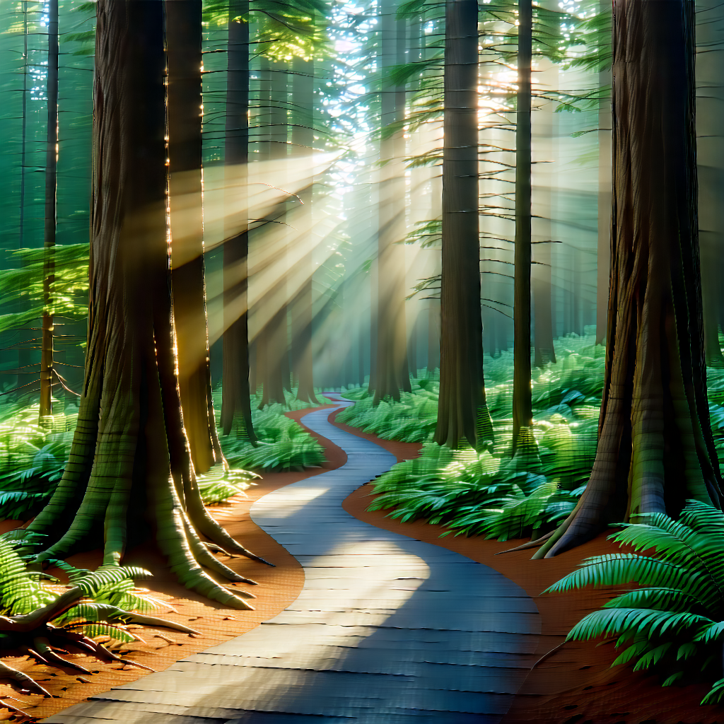 Nature Digital Illustration: Path through redwood forest