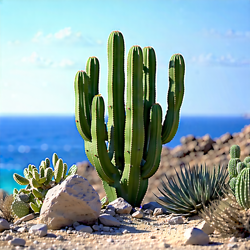 Nature Cinema 4d: Cactus In Coastal Environment With Desert Landscape