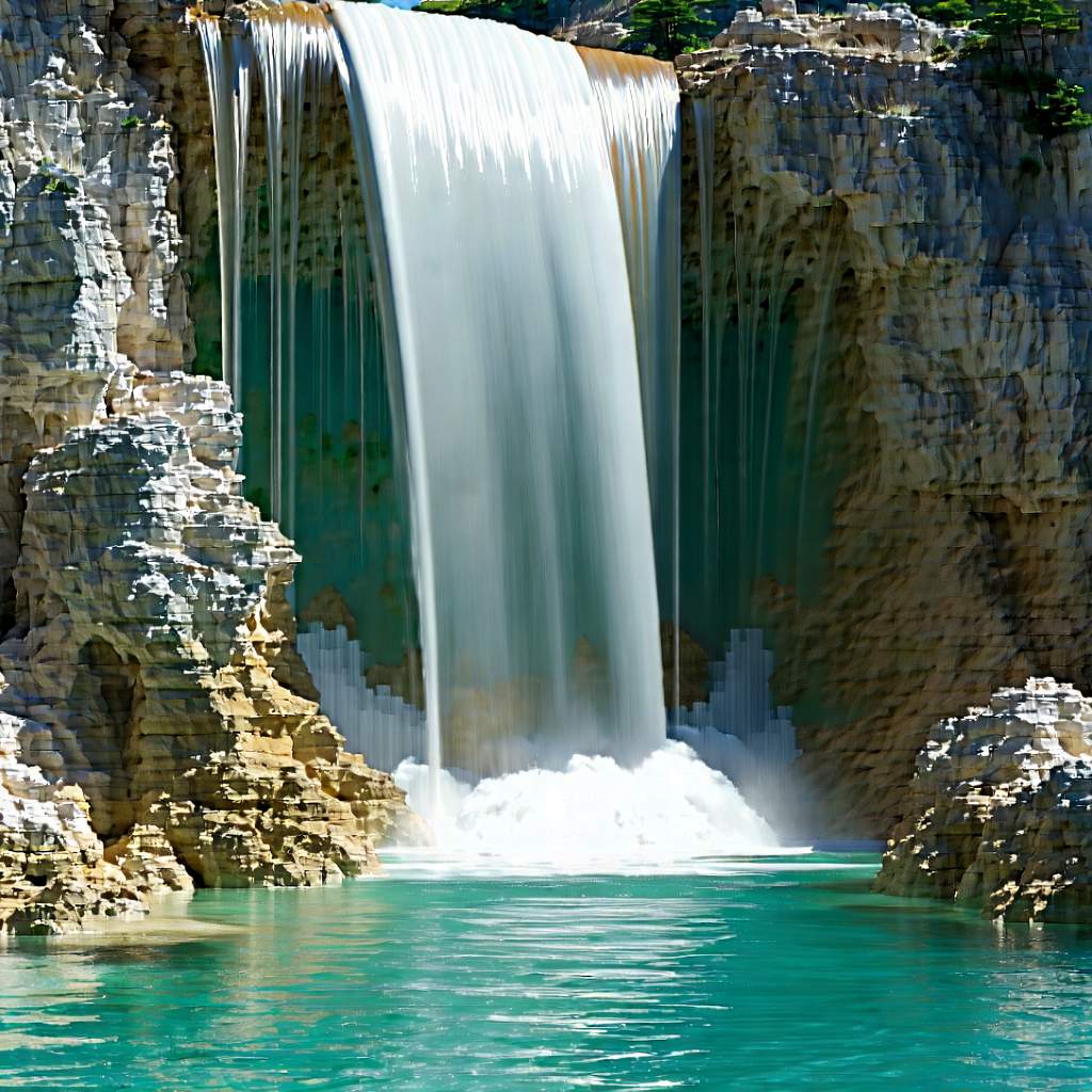 Nature Macro Photography: Waterfall Pool Surrounded By Rocky Shores With Beautiful Waterfall