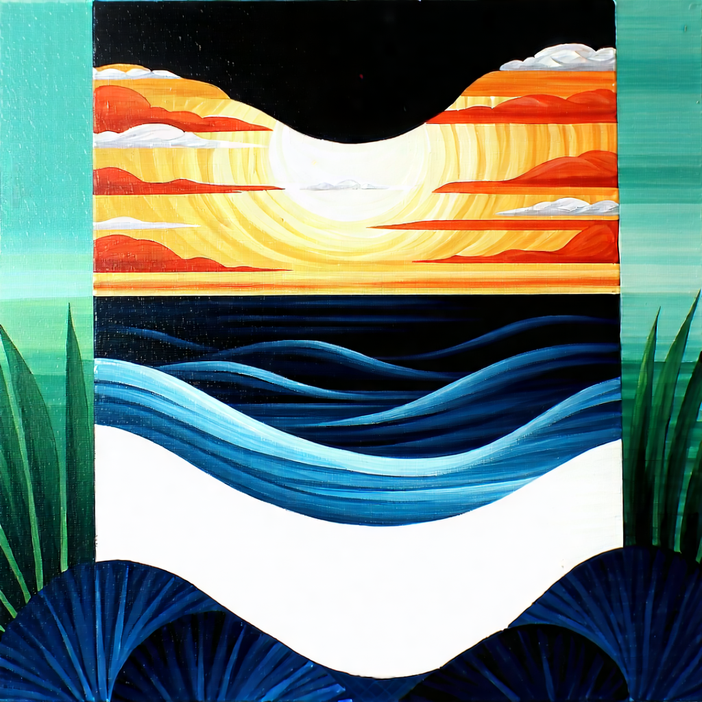Nature Acrylic Painting: Tropical plants in coastal environment