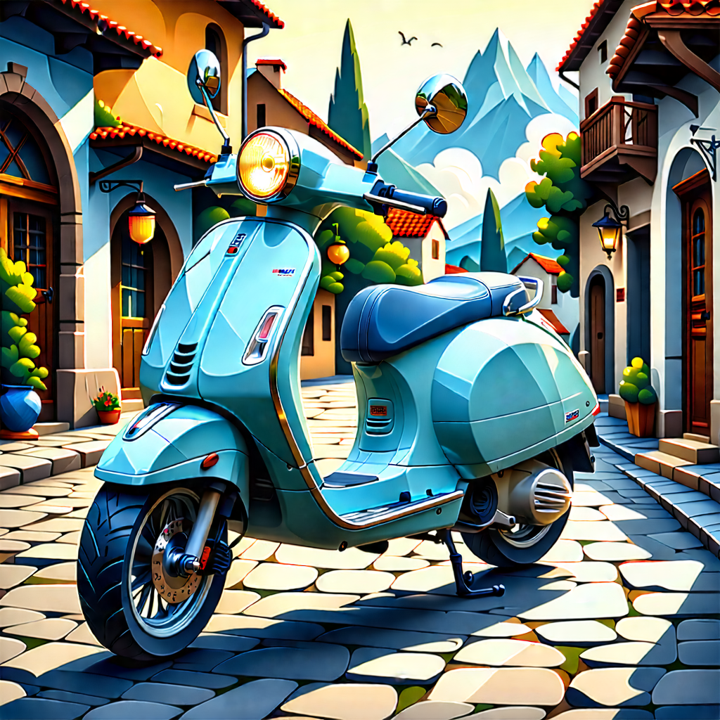 Urban Isometric Design: City Electric Scooter In Historic Quarter With Colorful Painting