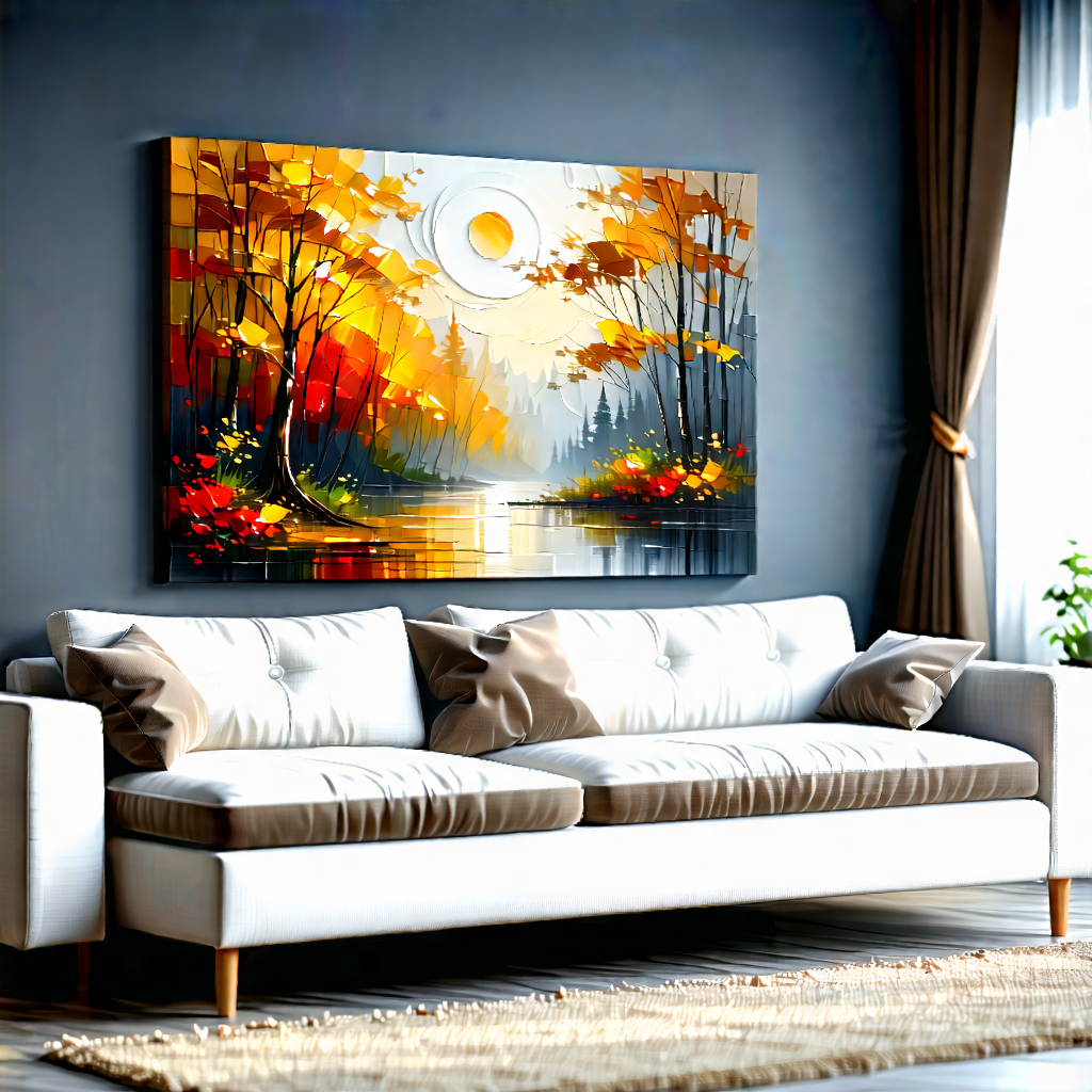 Lifestyle Acrylic Painting: Cozy living room with organized space