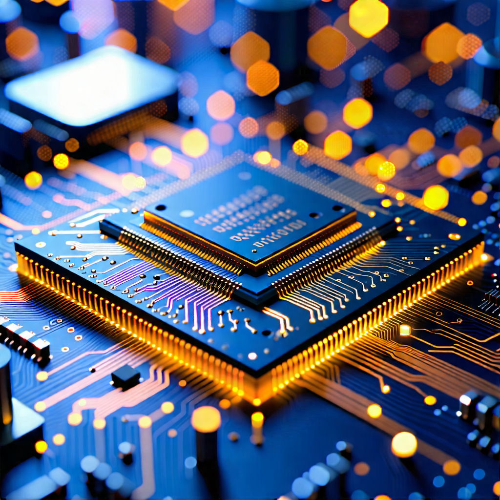 Tech Architectural Photography: Microchip with data streams