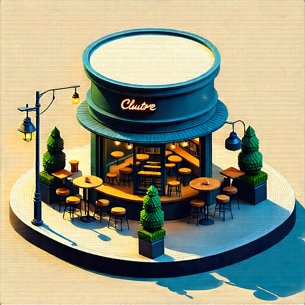Urban Isometric Design: Urban Cafe Culture Scene With Model Restaurant,