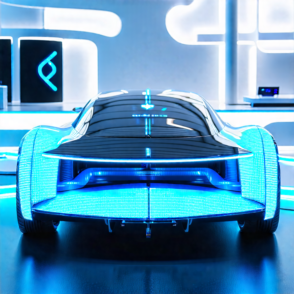 Tech Architectural Photography: Innovative Electric Vehicle Design With Futuristic Blue